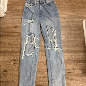 H&M Light Blue Distressed Straight Leg Jeans